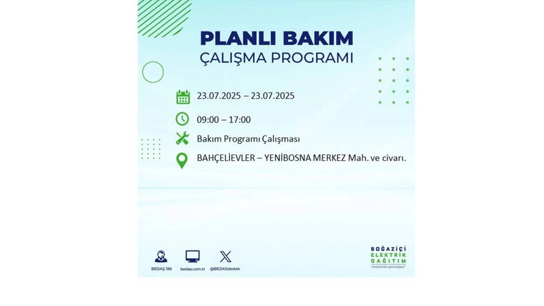 BÜYÜK ELEKTRİK KESİNTİSİ YAŞANACAK: BEDAŞ 23 Temmuz Çarşamba günü elektrik kesintisi yaşayacak ilçeleri sıraladı! 51