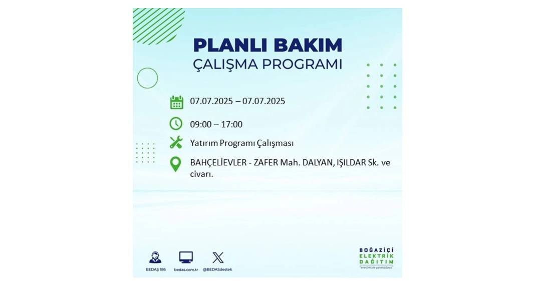 BÜYÜK ELEKTRİK KESİNTİSİ YAŞANACAK: BEDAŞ 7 Temmuz Pazartesi elektrik kesintisi yaşayacak ilçeleri sıraladı! 73