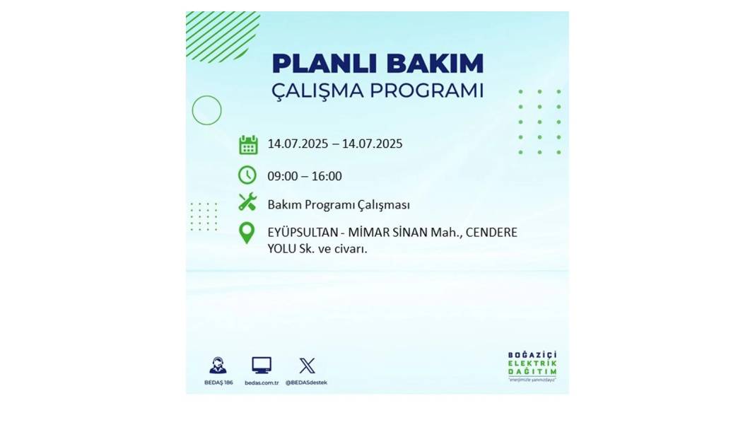 O İLÇELERDE ELEKTRİK OLMAYACAK: BEDAŞ 14 Temmuz Pazartesi elektrik kesintisi yaşayacak ilçeleri sıraladı! 13