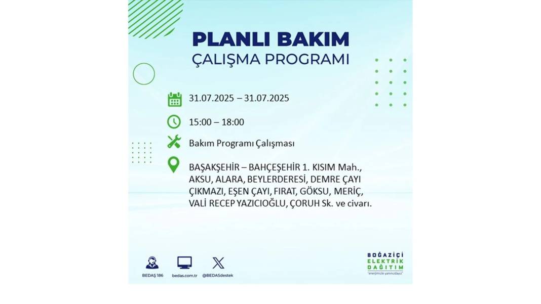 BÜYÜK ELEKTRİK KESİNTİSİ OLACAK: BEDAŞ 31 Temmuz Perşembe elektrik kesintisi yaşayacak ilçeleri sıraladı! 55