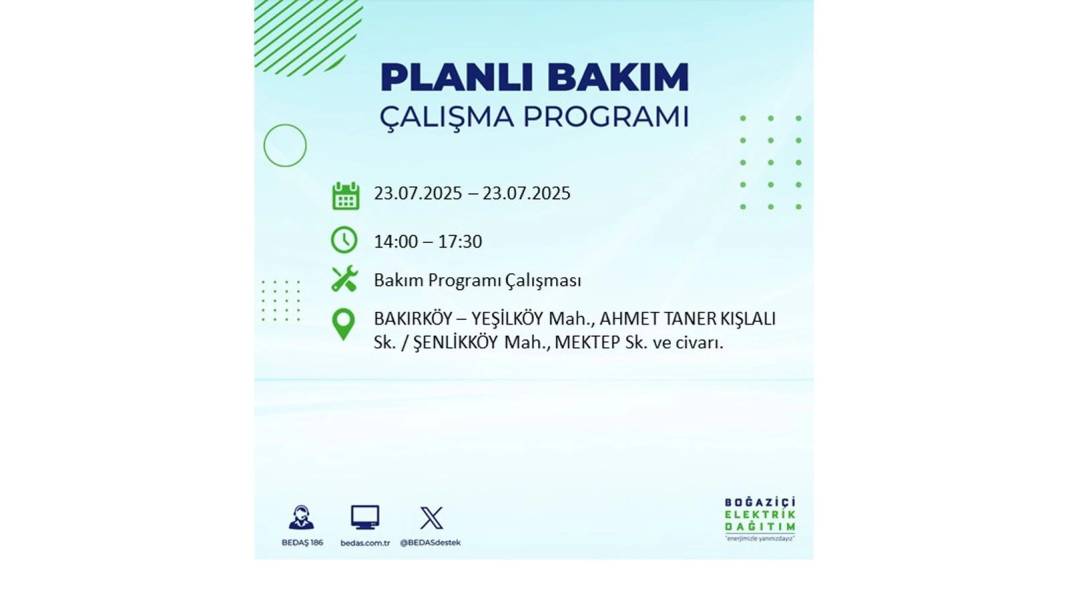 BÜYÜK ELEKTRİK KESİNTİSİ YAŞANACAK: BEDAŞ 23 Temmuz Çarşamba günü elektrik kesintisi yaşayacak ilçeleri sıraladı! 50