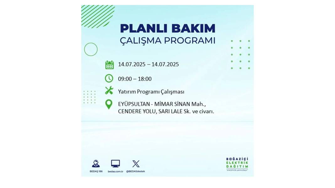 O İLÇELERDE ELEKTRİK OLMAYACAK: BEDAŞ 14 Temmuz Pazartesi elektrik kesintisi yaşayacak ilçeleri sıraladı! 14