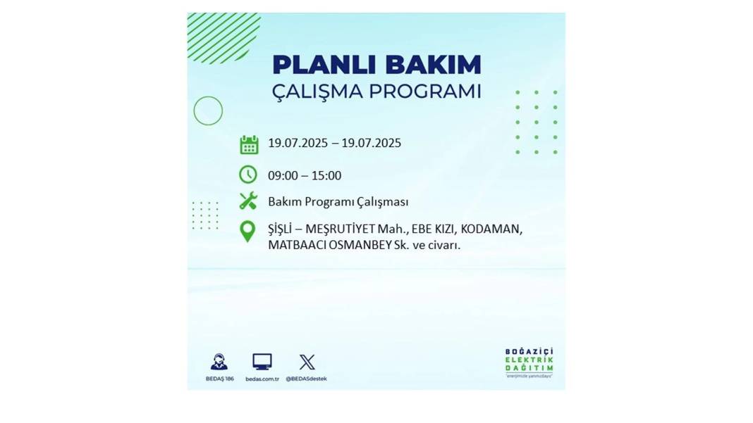 O İLÇELERDE ELEKTRİK OLMAYACAK: BEDAŞ 19 Temmuz Cumartesi elektrik kesintisi yaşayacak ilçeleri sıraladı! 2