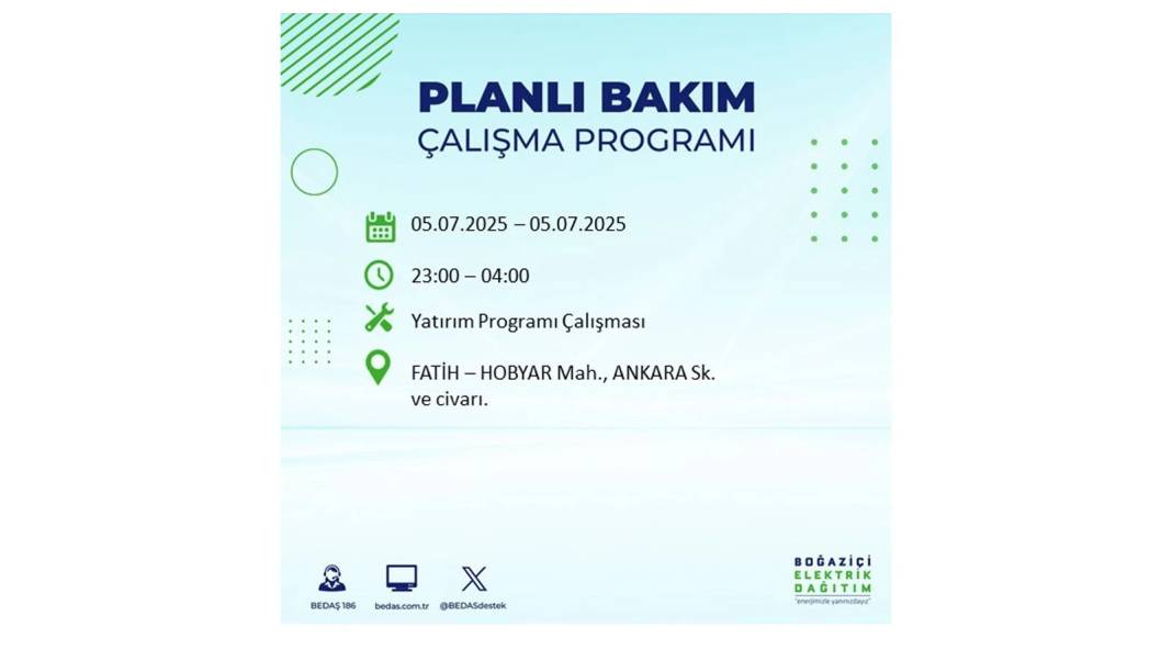 O İLÇELERDE ELEKTRİK OLMAYACAK: BEDAŞ 5 Temmuz Cumartesi elektrik kesintisi yaşayacak ilçeleri duyurdu! 20