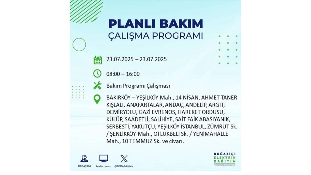 BÜYÜK ELEKTRİK KESİNTİSİ YAŞANACAK: BEDAŞ 23 Temmuz Çarşamba günü elektrik kesintisi yaşayacak ilçeleri sıraladı! 47