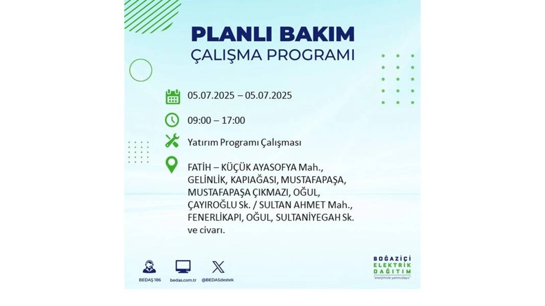 O İLÇELERDE ELEKTRİK OLMAYACAK: BEDAŞ 5 Temmuz Cumartesi elektrik kesintisi yaşayacak ilçeleri duyurdu! 16