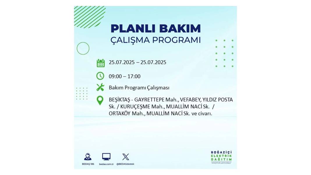 O İLÇELERDE ELEKTRİK OLMAYACAK: BEDAŞ 25 Temmuz Cuma elektrik kesintisi yaşayacak ilçeler belli oldu! 50