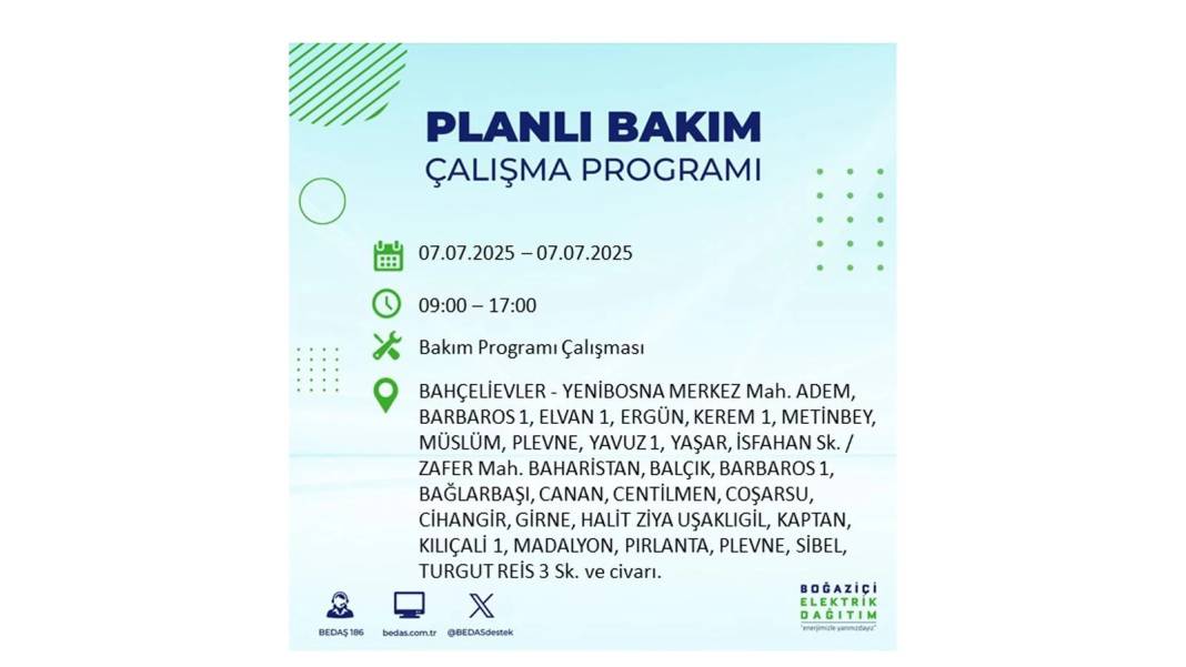 BÜYÜK ELEKTRİK KESİNTİSİ YAŞANACAK: BEDAŞ 7 Temmuz Pazartesi elektrik kesintisi yaşayacak ilçeleri sıraladı! 64