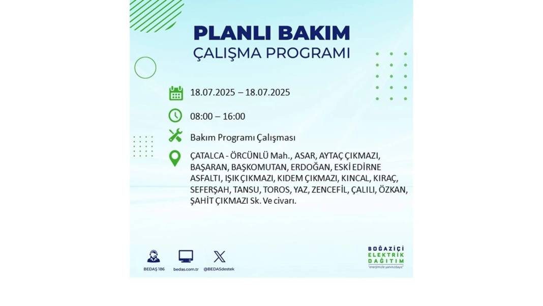 O İLÇELERDE UZUN SÜRE ELEKTRİK OLMAYACAK: BEDAŞ 18 Temmuz Cuma elektrik kesintisi yaşayacak ilçeleri duyurdu! 55