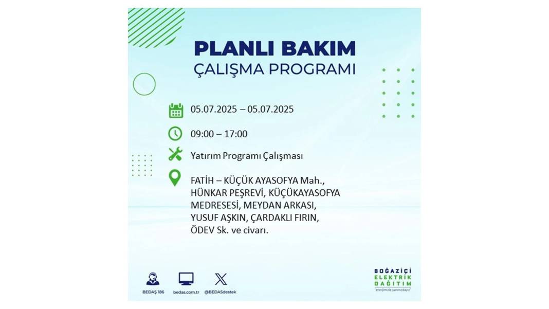 O İLÇELERDE ELEKTRİK OLMAYACAK: BEDAŞ 5 Temmuz Cumartesi elektrik kesintisi yaşayacak ilçeleri duyurdu! 17