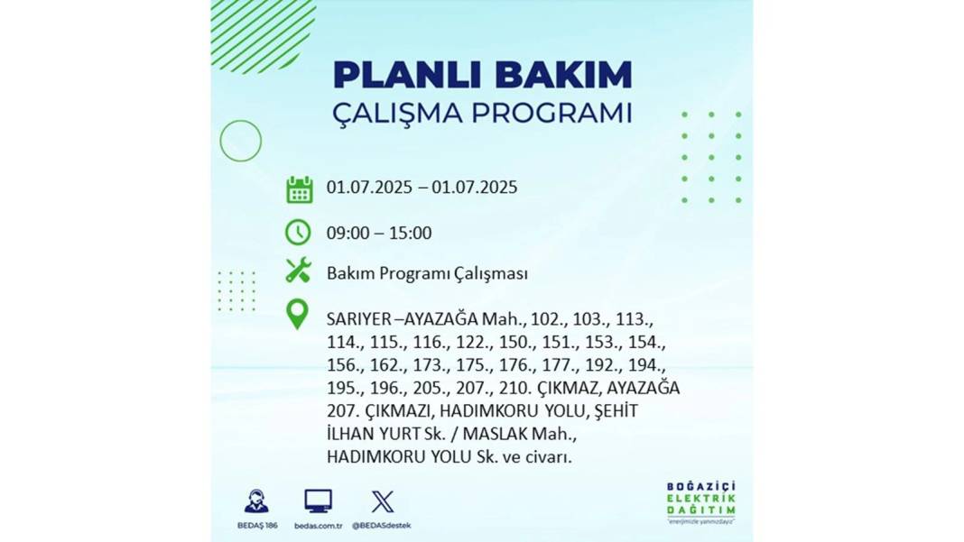 O İLÇELERDE ELEKTRİK OLMAYACAK: BEDAŞ 1 Temmuz Salı elektrik kesintisi yaşayacak ilçeleri sıraladı! 59