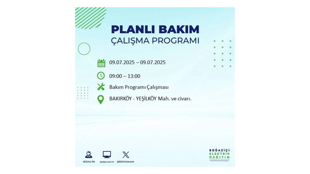 SAATLERCE ELEKTRİK OLMAYACAK: BEDAŞ 9 Temmuz Çarşamba elektrik kesintisi yaşayacak ilçeleri sıraladı! 64