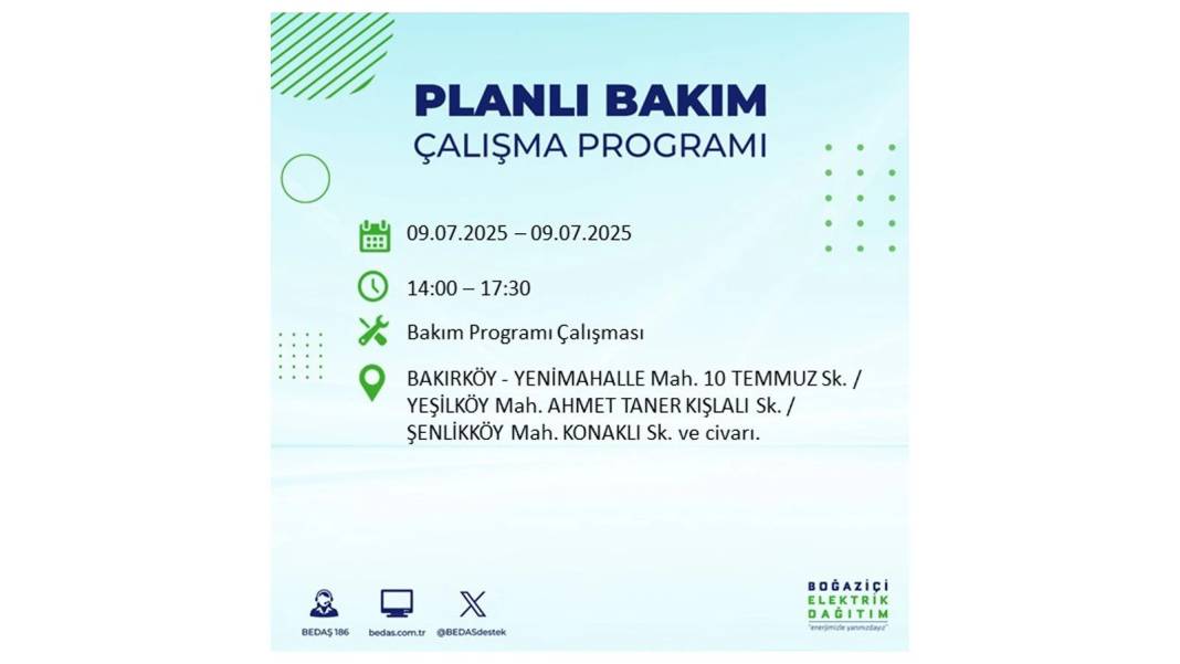 SAATLERCE ELEKTRİK OLMAYACAK: BEDAŞ 9 Temmuz Çarşamba elektrik kesintisi yaşayacak ilçeleri sıraladı! 60