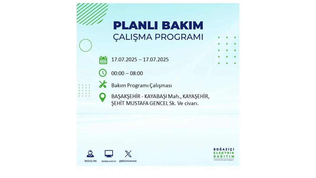 O İLÇELERDE ELEKTRİK OLMAYACAK: BEDAŞ 17 Temmuz Perşembe elektrik kesintisi yaşayacak ilçeleri sıraladı! 64
