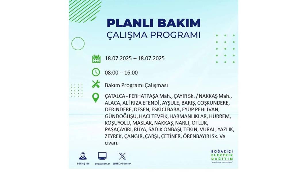 O İLÇELERDE UZUN SÜRE ELEKTRİK OLMAYACAK: BEDAŞ 18 Temmuz Cuma elektrik kesintisi yaşayacak ilçeleri duyurdu! 52