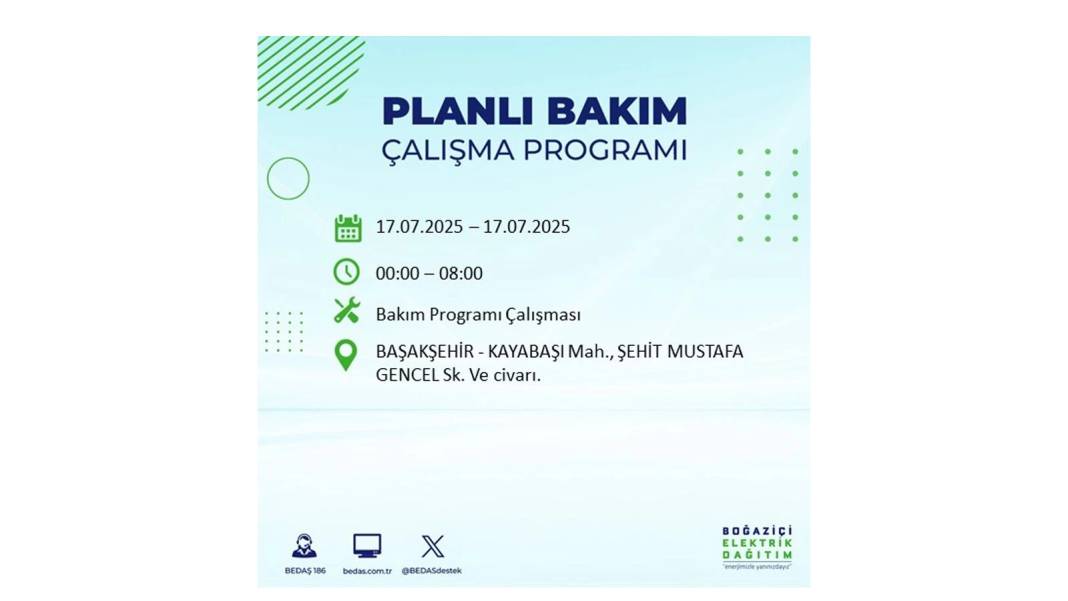 O İLÇELERDE ELEKTRİK OLMAYACAK: BEDAŞ 17 Temmuz Perşembe elektrik kesintisi yaşayacak ilçeleri sıraladı! 65