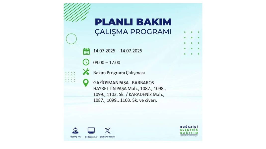 O İLÇELERDE ELEKTRİK OLMAYACAK: BEDAŞ 14 Temmuz Pazartesi elektrik kesintisi yaşayacak ilçeleri sıraladı! 7