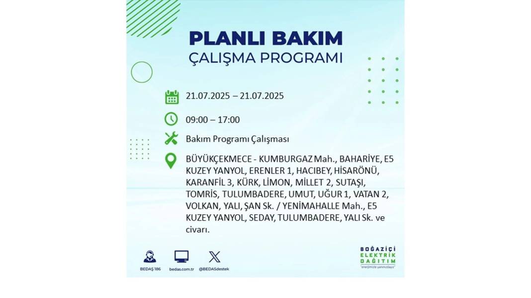 O İLÇLERDE ELEKTRİK OLMAYACAK: BEDAŞ 21 Temmuz Pazartesi elektrik kesintisi yaşayacak ilçeleri sıraladı! 35