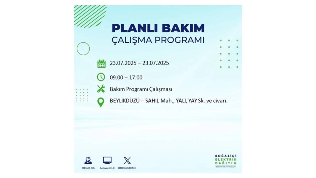 BÜYÜK ELEKTRİK KESİNTİSİ YAŞANACAK: BEDAŞ 23 Temmuz Çarşamba günü elektrik kesintisi yaşayacak ilçeleri sıraladı! 45