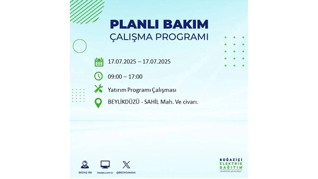 O İLÇELERDE ELEKTRİK OLMAYACAK: BEDAŞ 17 Temmuz Perşembe elektrik kesintisi yaşayacak ilçeleri sıraladı! 62