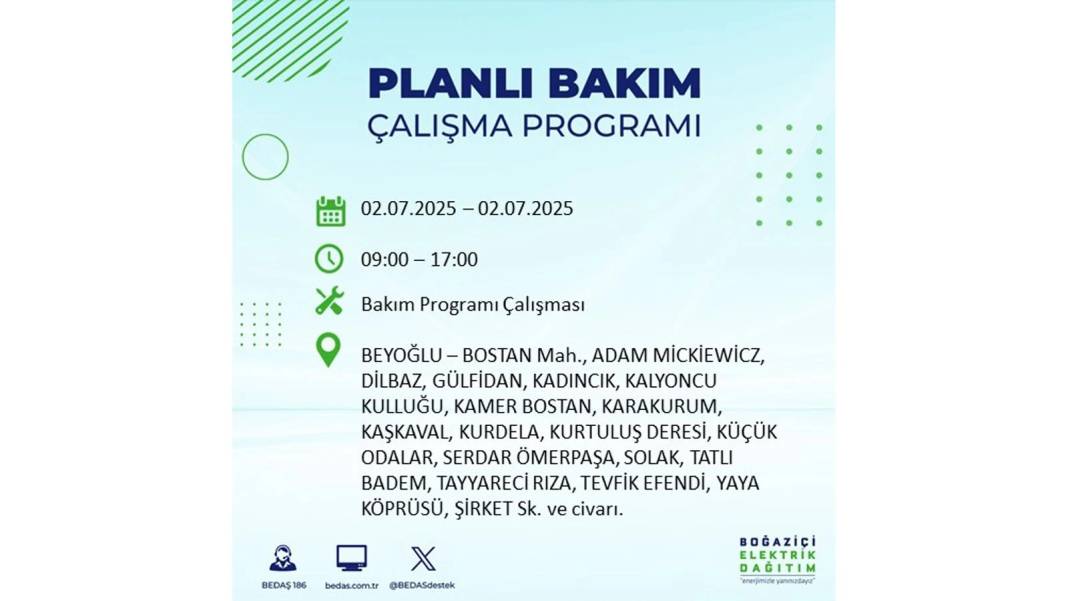 O İLÇELERDE UZUN SÜRE ELEKTRİK OLMAYACAK: BEDAŞ 2 Temmuz Çarşamba elektrik kesintisi yaşayacak ilçeleri sıraladı 55