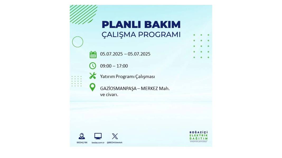O İLÇELERDE ELEKTRİK OLMAYACAK: BEDAŞ 5 Temmuz Cumartesi elektrik kesintisi yaşayacak ilçeleri duyurdu! 15