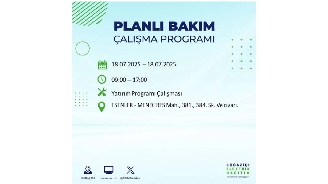 O İLÇELERDE UZUN SÜRE ELEKTRİK OLMAYACAK: BEDAŞ 18 Temmuz Cuma elektrik kesintisi yaşayacak ilçeleri duyurdu! 51