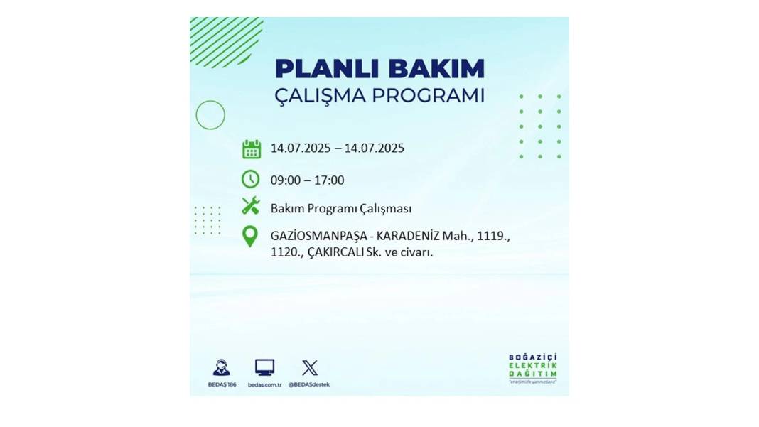 O İLÇELERDE ELEKTRİK OLMAYACAK: BEDAŞ 14 Temmuz Pazartesi elektrik kesintisi yaşayacak ilçeleri sıraladı! 8