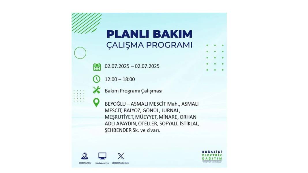O İLÇELERDE UZUN SÜRE ELEKTRİK OLMAYACAK: BEDAŞ 2 Temmuz Çarşamba elektrik kesintisi yaşayacak ilçeleri sıraladı 54