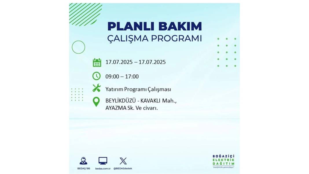 O İLÇELERDE ELEKTRİK OLMAYACAK: BEDAŞ 17 Temmuz Perşembe elektrik kesintisi yaşayacak ilçeleri sıraladı! 63