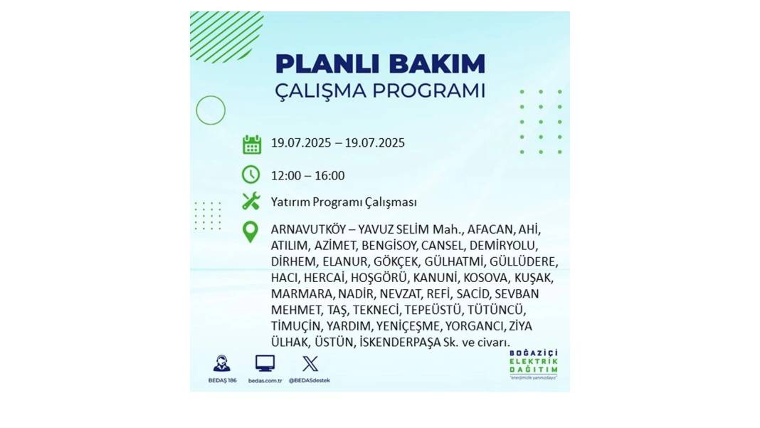 O İLÇELERDE ELEKTRİK OLMAYACAK: BEDAŞ 19 Temmuz Cumartesi elektrik kesintisi yaşayacak ilçeleri sıraladı! 21