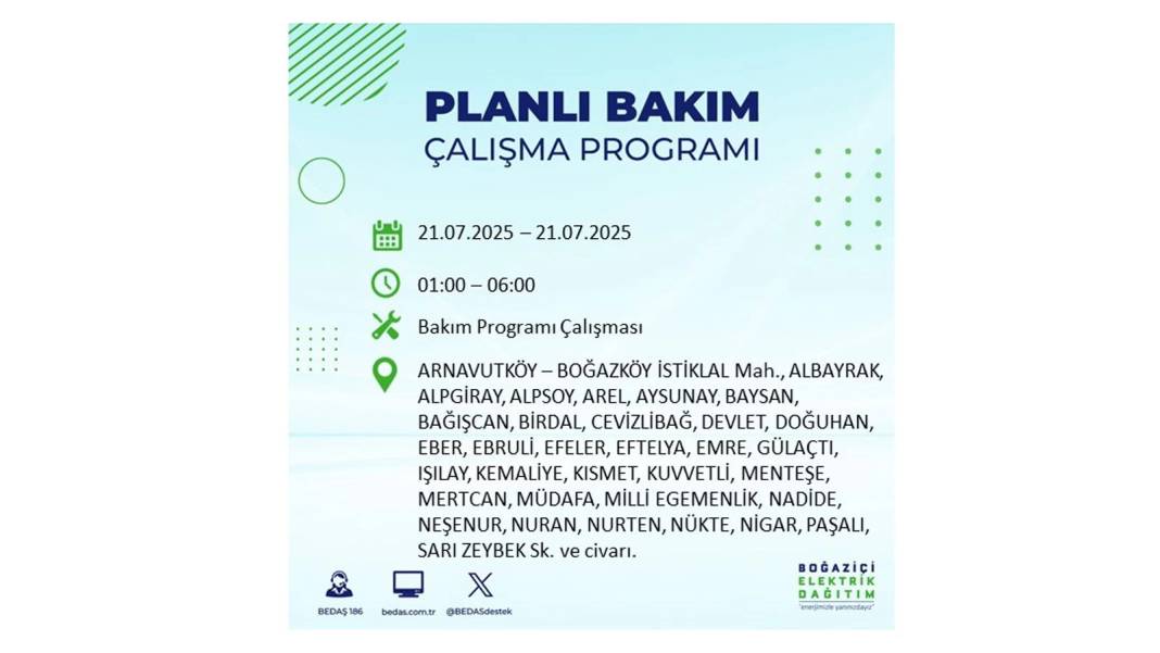 O İLÇLERDE ELEKTRİK OLMAYACAK: BEDAŞ 21 Temmuz Pazartesi elektrik kesintisi yaşayacak ilçeleri sıraladı! 59