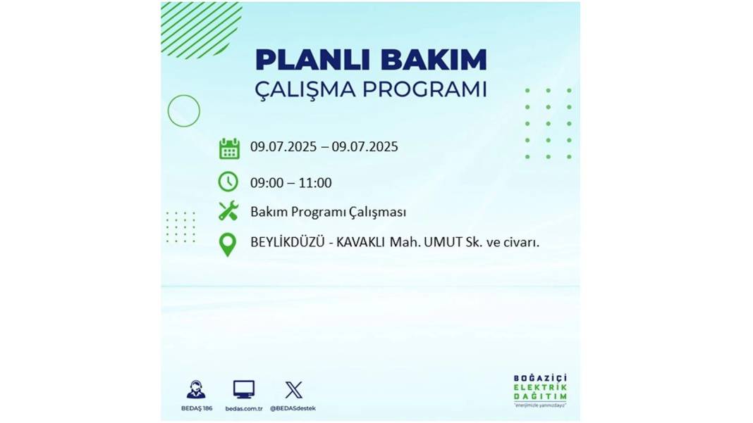 SAATLERCE ELEKTRİK OLMAYACAK: BEDAŞ 9 Temmuz Çarşamba elektrik kesintisi yaşayacak ilçeleri sıraladı! 57