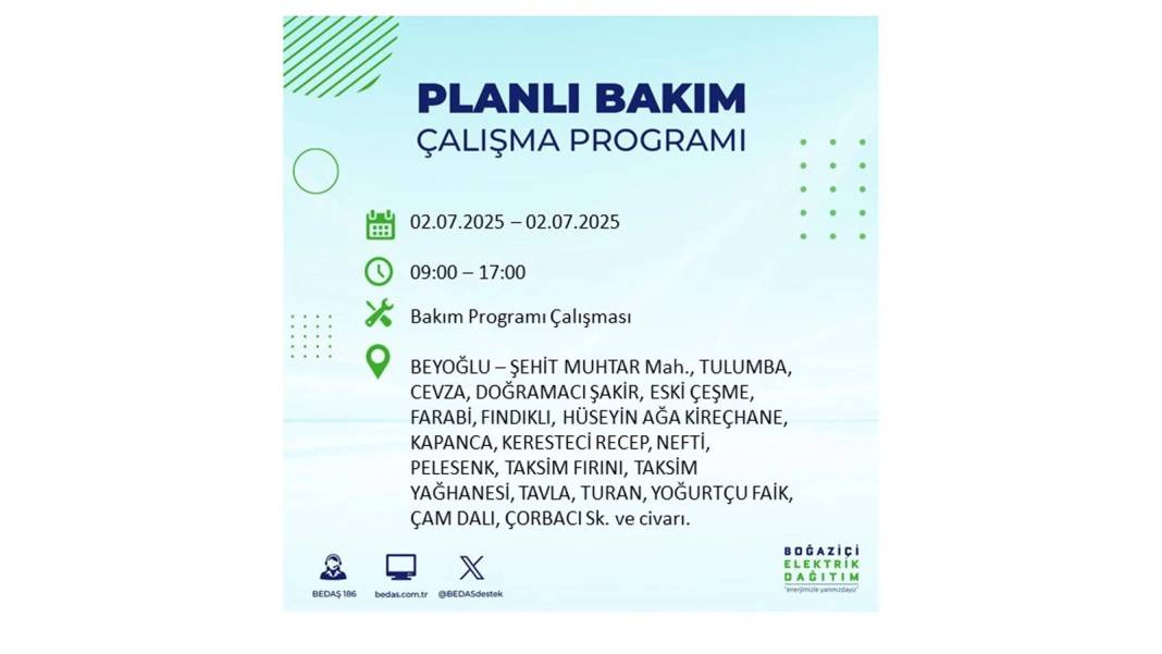 O İLÇELERDE UZUN SÜRE ELEKTRİK OLMAYACAK: BEDAŞ 2 Temmuz Çarşamba elektrik kesintisi yaşayacak ilçeleri sıraladı 53