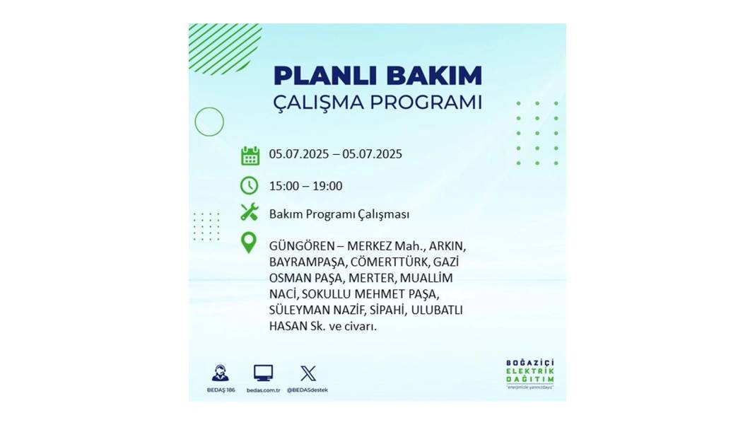 O İLÇELERDE ELEKTRİK OLMAYACAK: BEDAŞ 5 Temmuz Cumartesi elektrik kesintisi yaşayacak ilçeleri duyurdu! 12