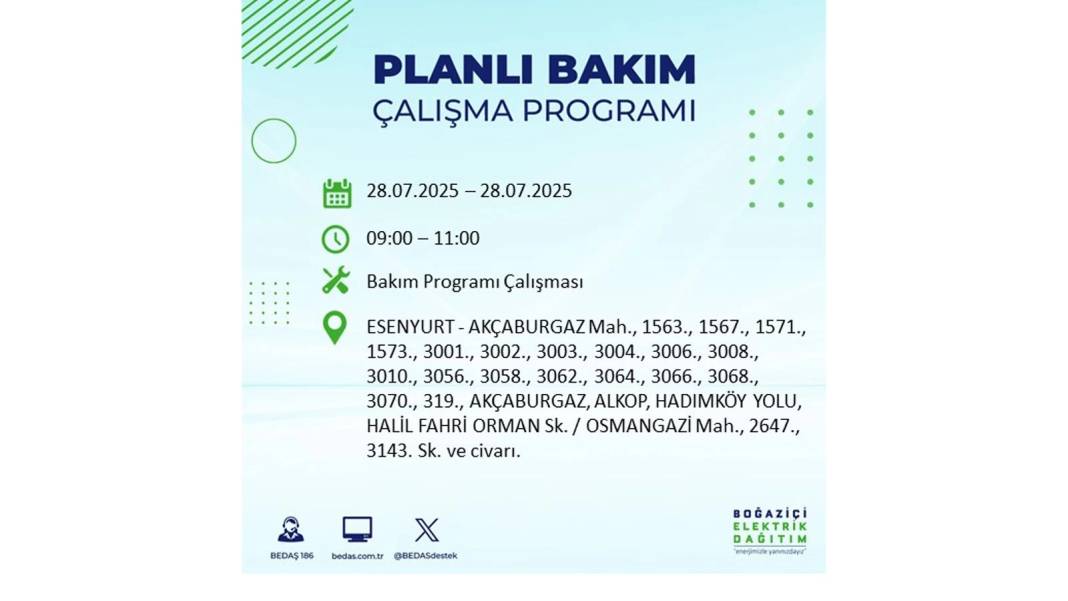 O İLÇELERDE ELEKTRİK OLMAYACAK: BEDAŞ 28 Temmuz Pazartesi elektrik kesintisi yaşayacak ilçeleri sıraladı! 24