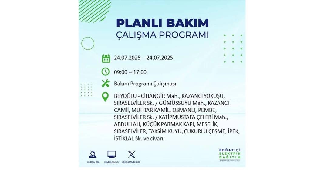 BÜYÜK KESİNTİ YAŞANACAK: BEDAŞ 24 Temmuz Perşembe elektrik kesintisi yaşayacak ilçeleri sıraladı. Elektrikler ne zaman gelecek? 35