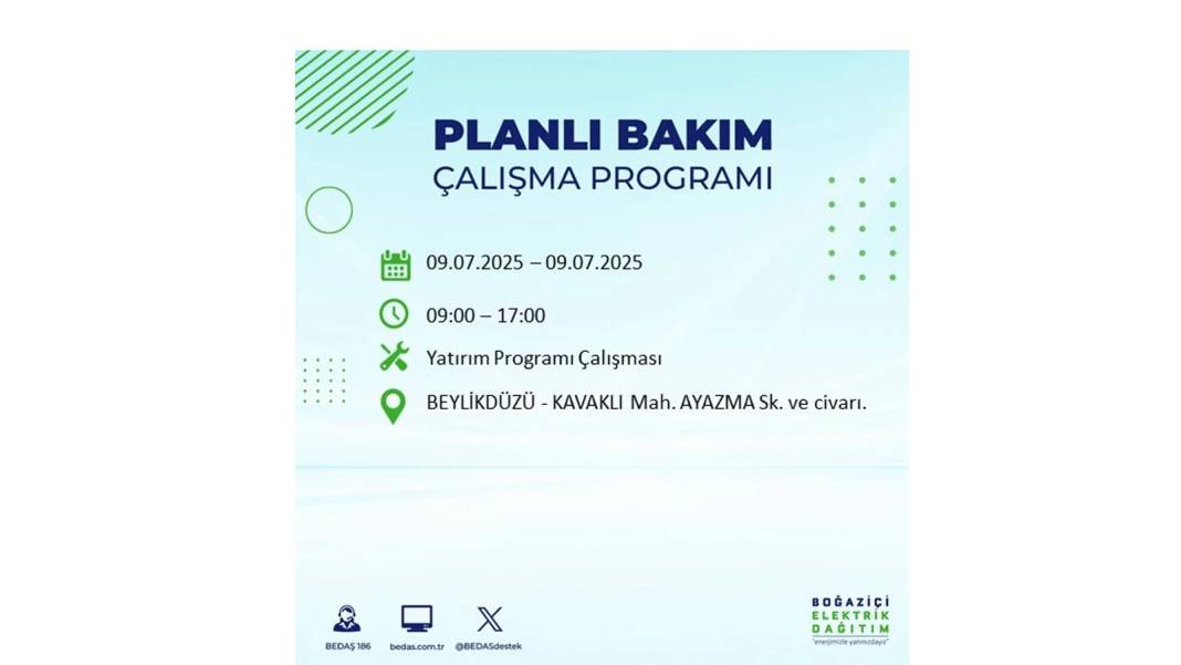 SAATLERCE ELEKTRİK OLMAYACAK: BEDAŞ 9 Temmuz Çarşamba elektrik kesintisi yaşayacak ilçeleri sıraladı! 58