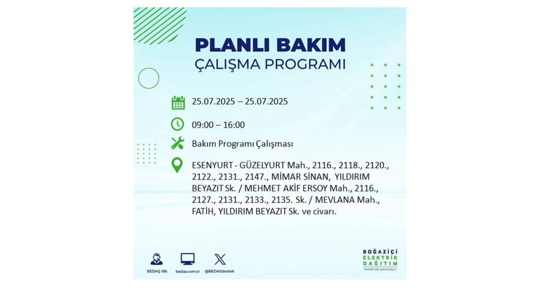 O İLÇELERDE ELEKTRİK OLMAYACAK: BEDAŞ 25 Temmuz Cuma elektrik kesintisi yaşayacak ilçeler belli oldu! 41