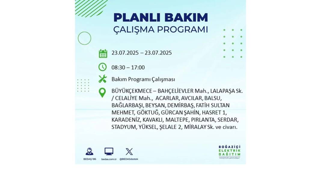 BÜYÜK ELEKTRİK KESİNTİSİ YAŞANACAK: BEDAŞ 23 Temmuz Çarşamba günü elektrik kesintisi yaşayacak ilçeleri sıraladı! 41