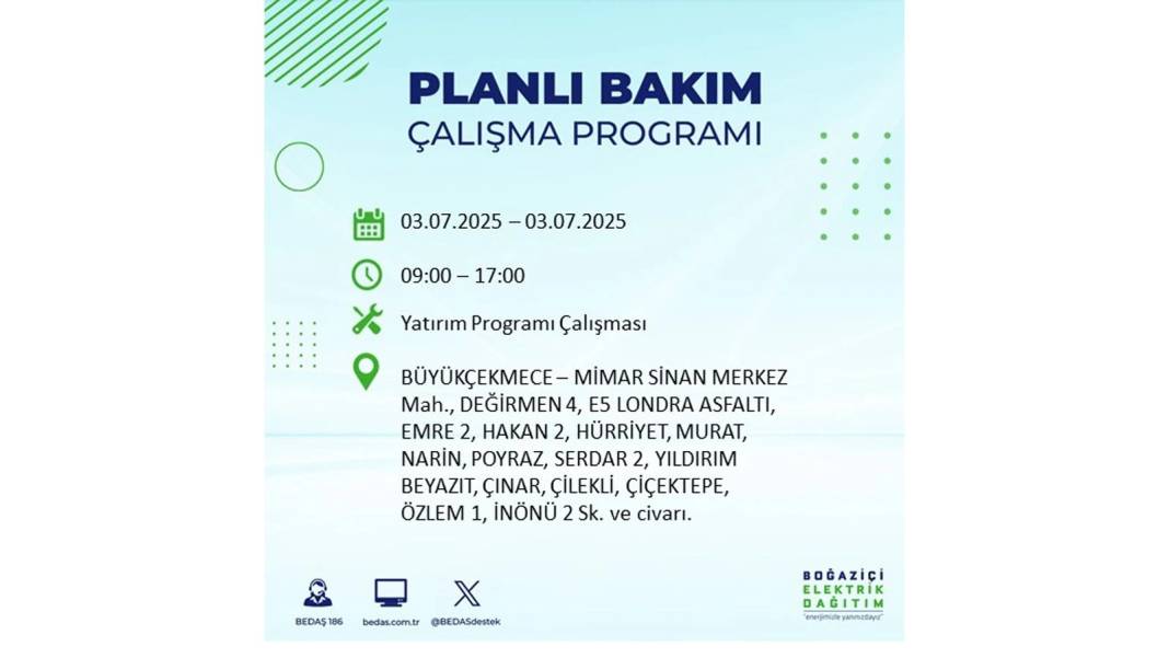 KARANLIĞA GÖMÜLECEKLER: 3 Temmuz Perşembe elektrik kesintisi yaşayacak ilçeler belli oldu. BEDAŞ o ilçeleri uyardı! 36
