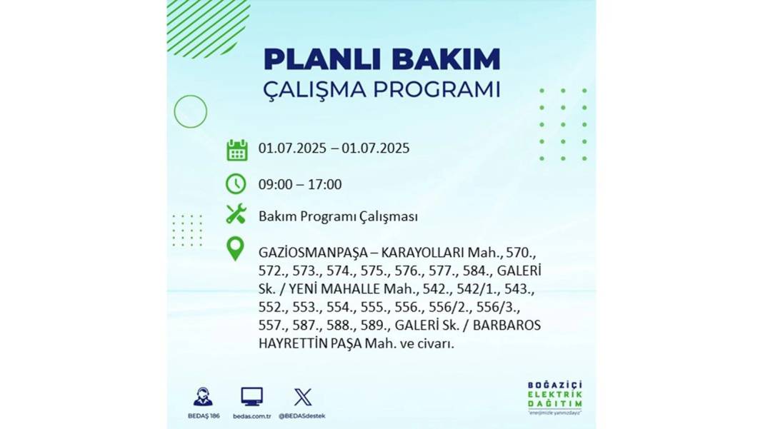 O İLÇELERDE ELEKTRİK OLMAYACAK: BEDAŞ 1 Temmuz Salı elektrik kesintisi yaşayacak ilçeleri sıraladı! 49