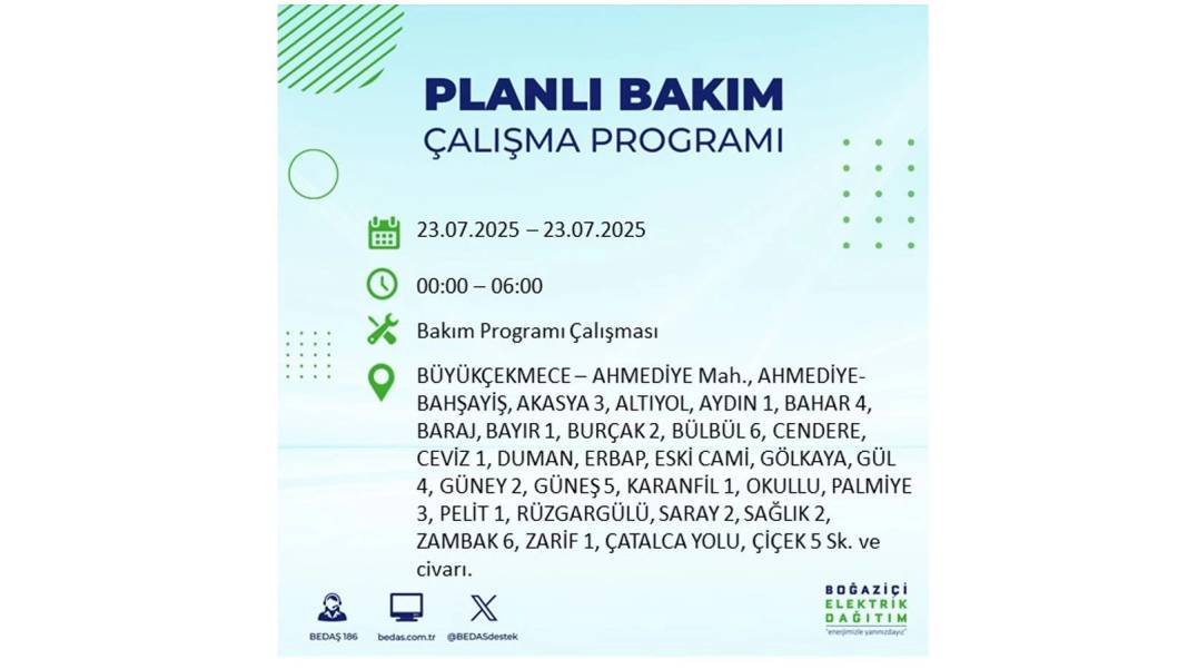 BÜYÜK ELEKTRİK KESİNTİSİ YAŞANACAK: BEDAŞ 23 Temmuz Çarşamba günü elektrik kesintisi yaşayacak ilçeleri sıraladı! 38