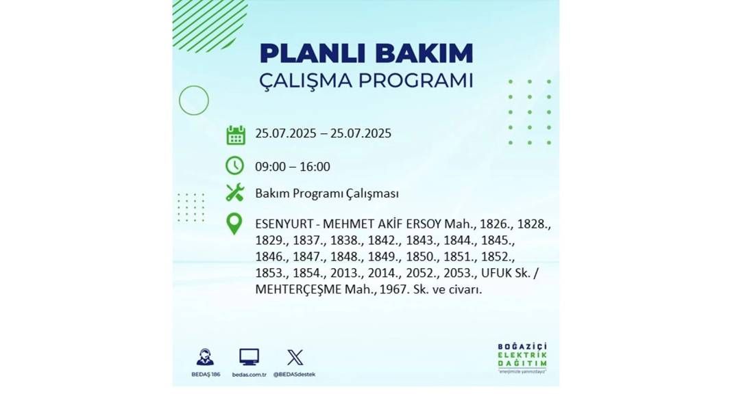 O İLÇELERDE ELEKTRİK OLMAYACAK: BEDAŞ 25 Temmuz Cuma elektrik kesintisi yaşayacak ilçeler belli oldu! 40