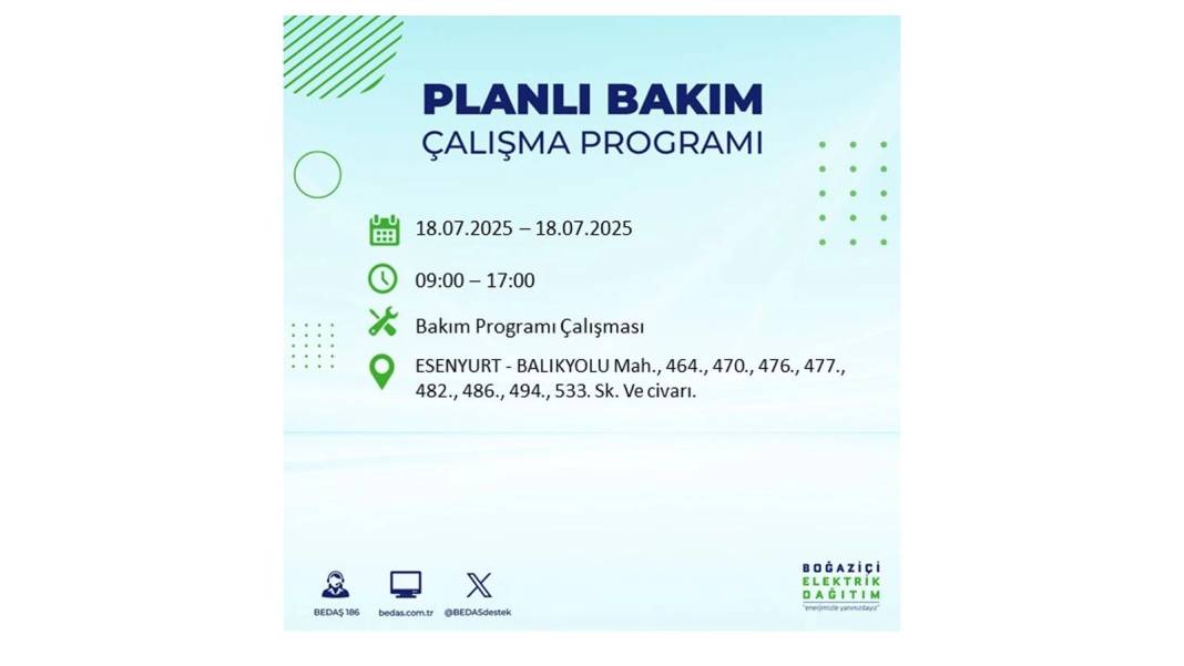 O İLÇELERDE UZUN SÜRE ELEKTRİK OLMAYACAK: BEDAŞ 18 Temmuz Cuma elektrik kesintisi yaşayacak ilçeleri duyurdu! 46