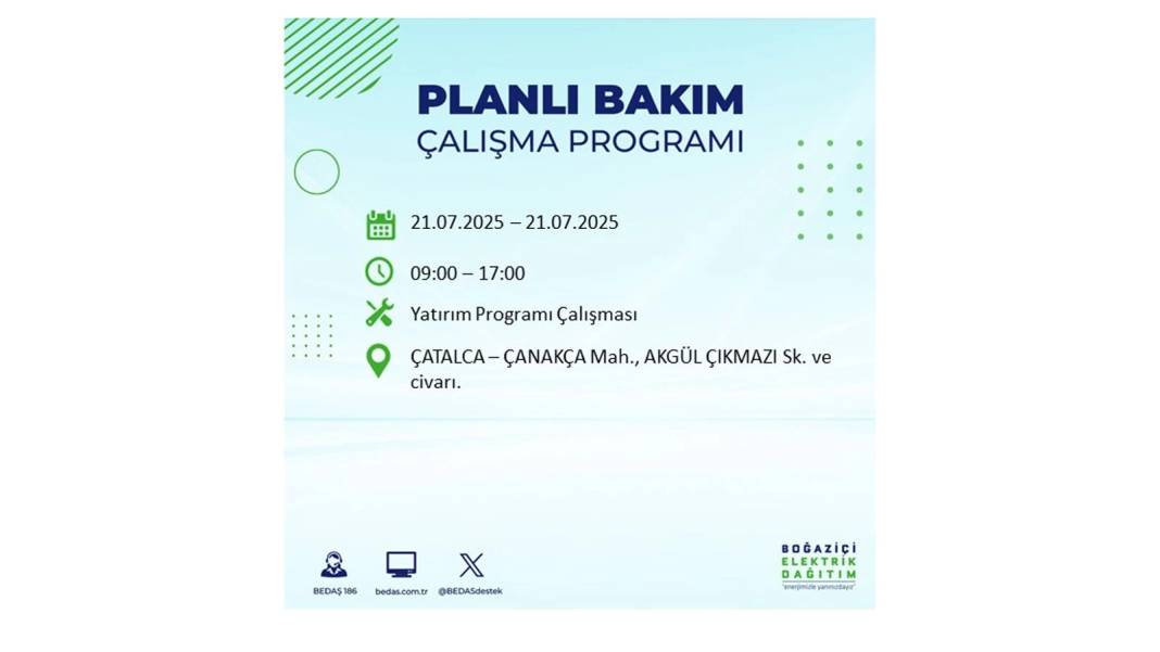 O İLÇLERDE ELEKTRİK OLMAYACAK: BEDAŞ 21 Temmuz Pazartesi elektrik kesintisi yaşayacak ilçeleri sıraladı! 28