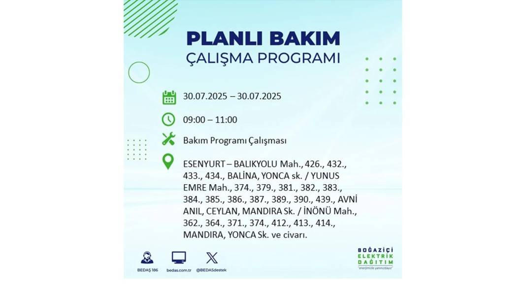 O İLÇELER KARANLIĞA GÖMÜLECEK: BEDAŞ 30 Temmuz Çarşamba elektrik kesintisi yaşayacak ilçeleri sıraladı! 36