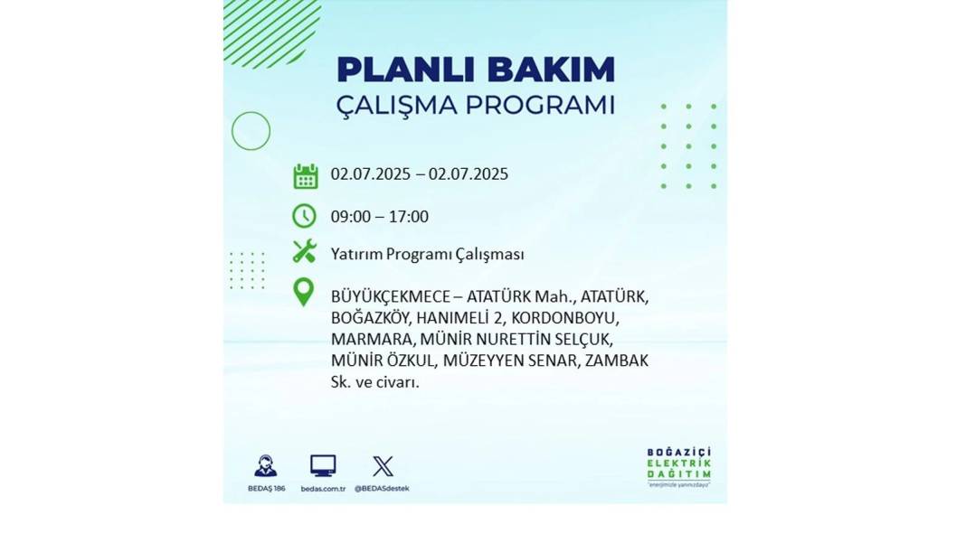 O İLÇELERDE UZUN SÜRE ELEKTRİK OLMAYACAK: BEDAŞ 2 Temmuz Çarşamba elektrik kesintisi yaşayacak ilçeleri sıraladı 49