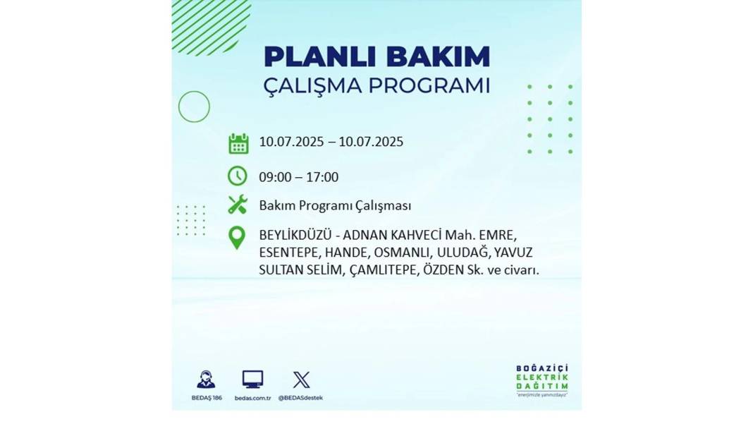 KARANLIĞA HAPSOLACAKLAR: 10 Temmuz Perşembe İstanbul elektrik kesintisi. BEDAŞ o ilçeleri teker teker uyardı! 56