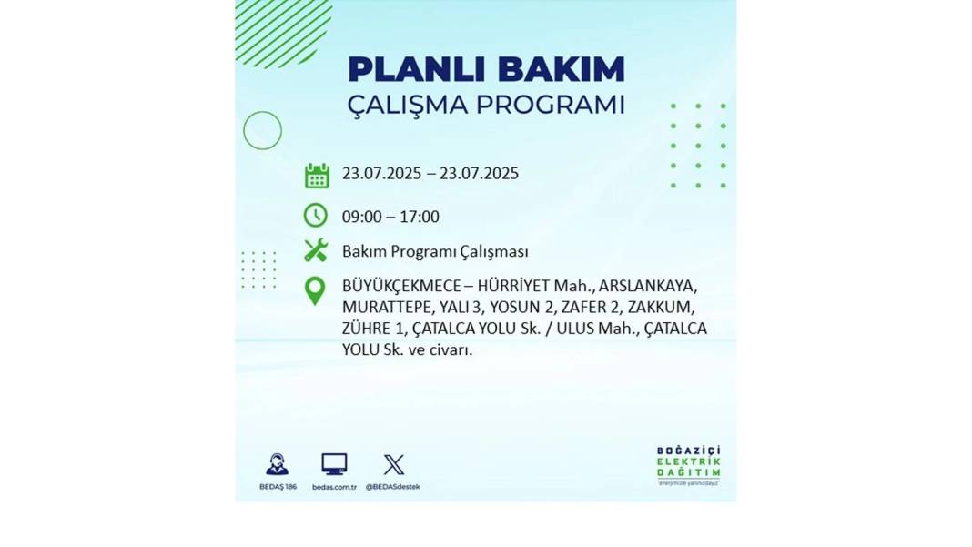 BÜYÜK ELEKTRİK KESİNTİSİ YAŞANACAK: BEDAŞ 23 Temmuz Çarşamba günü elektrik kesintisi yaşayacak ilçeleri sıraladı! 37